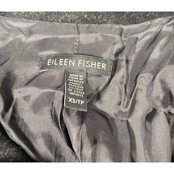 Eileen Fisher Felted Flannel Melange Wool Jacket Womens XS Black Leather Accents - Picture 2 of 4